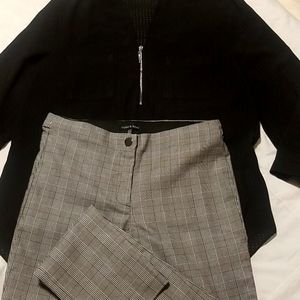 Sheer black shirt and plaid stretch dress pants